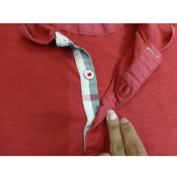 Burberry Brit Nova Check Red Short Sleeve Polo (Faint Stains, Pin-Hole, and ligh - Picture 5 of 12